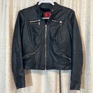 GUESS Los Angeles Faux Leather Biker‎ Jacket Black Faux Fur Lined Women's Medium